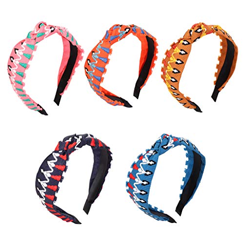Lyguy Aro para el Pelo, Bohemio, étnico, Coloreado, Diadema Ancha, para Mujeres y niñas, Lindo Zanahoria Bordada Tejida, aro Superior Anudado elástico Diadema Ancha Orange and Red