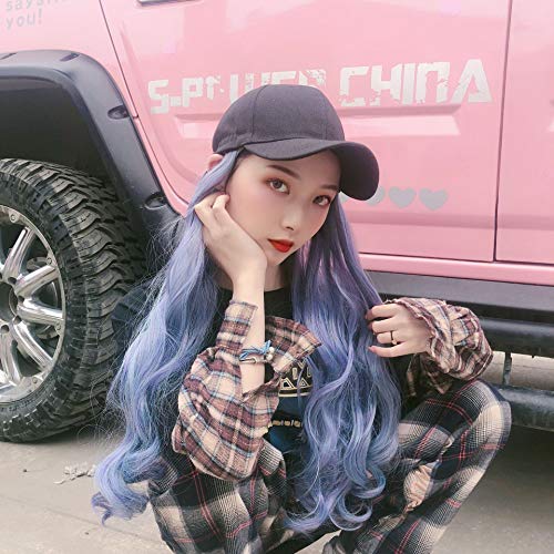 LYN Gorra de béisbol de Moda con Extensiones de Pelo Largo y Ondulado Uno Piece, Protector Solar protección UV médica,for el Uso Diario de la Fiesta de Las Mujeres