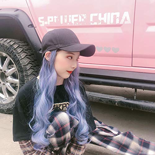 LYN Gorra de béisbol de Moda con Extensiones de Pelo Largo y Ondulado Uno Piece, Protector Solar protección UV médica,for el Uso Diario de la Fiesta de Las Mujeres