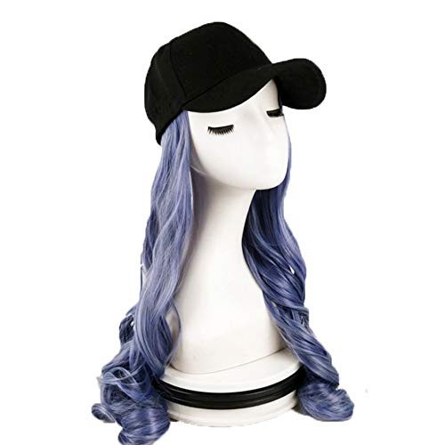 LYN Gorra de béisbol de Moda con Extensiones de Pelo Largo y Ondulado Uno Piece, Protector Solar protección UV médica,for el Uso Diario de la Fiesta de Las Mujeres