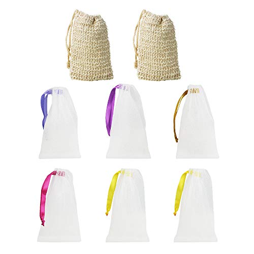 LYTIVAGEN 8Pcs Bolsa de Jabón de Sisal, Bolsita de Jabón Orgánico, Malla de Jabón de Nylon (sin BPA) para Baño y Ducha, Bolsa de jabón para Espumar y Secar Jabón (2 Sisal, 6 Nylon)