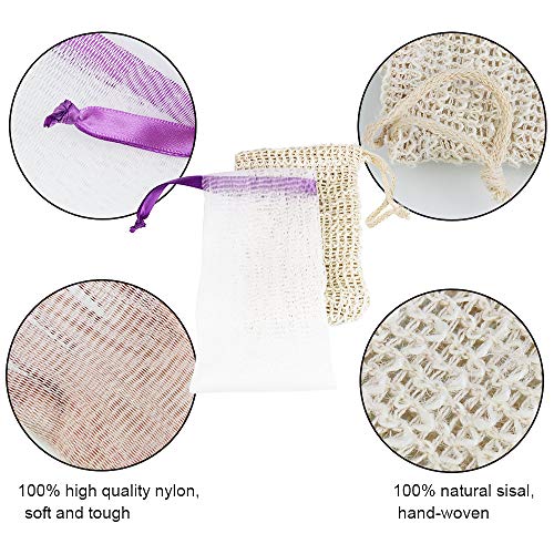 LYTIVAGEN 8Pcs Bolsa de Jabón de Sisal, Bolsita de Jabón Orgánico, Malla de Jabón de Nylon (sin BPA) para Baño y Ducha, Bolsa de jabón para Espumar y Secar Jabón (2 Sisal, 6 Nylon)