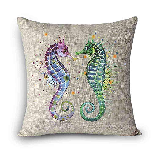 LZBDKM Funda de almohadaHappy Place Cojín Seafish mediterráneo Estilo Marinero Sea Horse Cojín de Viaje Cojines de Anclaje Cojín de algodón de Lino 45x45cm