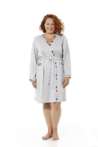 Mabel Intima Bata de Invierno Adorno y Bolsillos Estampado Estrellas. Gris Claro. Talla 50