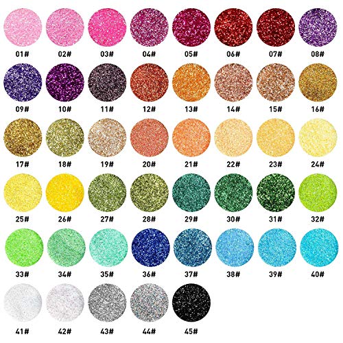 Magicdo 45 colores Polvo brillo arte clavo, Extra fina con purpurina botes, más ricas de rayas en Amazon para niños & adultos proyectos de arte escuela o casa, Scrapbooking, cara, uñas, ojo arte