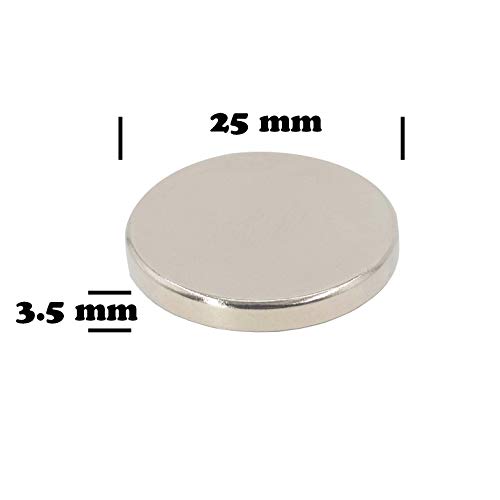 Magnetpro Imán de disco de neodimio 6 kg de fuerza 25 mm de diámetro x 3,5 mm de espesor (paquete de 6)