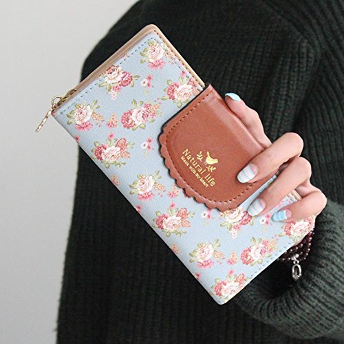 Majome Mujer Dama Chica Larga Cartera Monedero PU Floral Cremallera Hebilla Moda para Moneda de Tarjeta de Dinero
