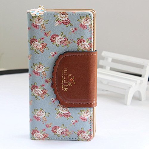 Majome Mujer Dama Chica Larga Cartera Monedero PU Floral Cremallera Hebilla Moda para Moneda de Tarjeta de Dinero