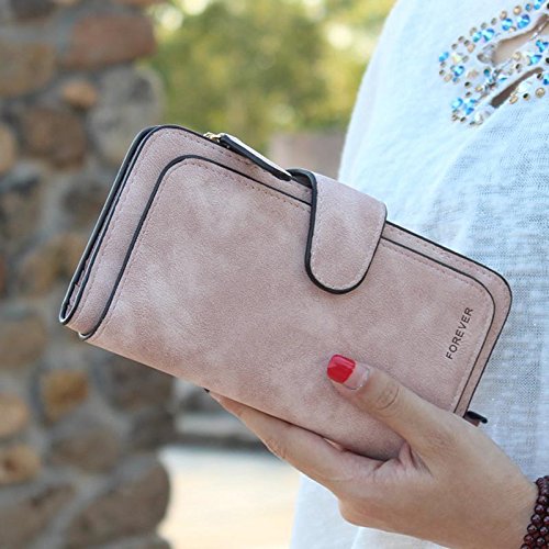 Majome Mujer dama chica larga cartera monedero PU hebilla alta capacidad moda para moneda de tarjeta de dinero