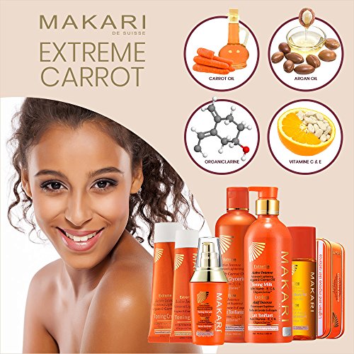Makari Extrema Zanahoria y Aceite de Argán de la Piel Tonificación Glicerina 16oz - Lightening & Apriete Humectante para Rostro y Cuerpo con Organiclarinetm, Whitening Tratamiento para Manchas oscuras