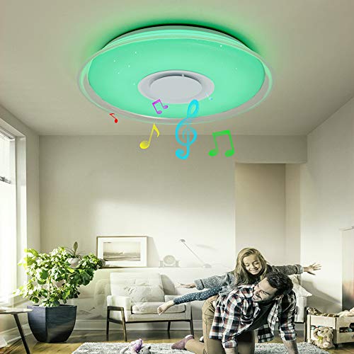 MAKELONG Iluminación de techo de interior,36 450mm 3000lm,Plafonnier Plafón LED Lámpara de Techo con Altavoz Bluetooth, 3000-6500K + RGB ajustable candelabro, Modo de luz nocturna,APP Disponible