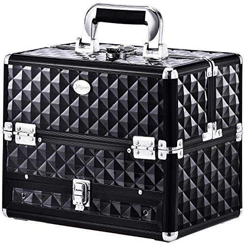 Maletín Maquillaje Profesional Negro Neceser Maquillaje Organizador Pintauñas Joyero Maletín de Manicura Maletín de Pintura Caja Maquillaje Cosméticos con Espejo Vacío de Viaje Regalos para Mujeres
