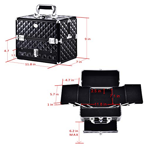 Maletín Maquillaje Profesional Negro Neceser Maquillaje Organizador Pintauñas Joyero Maletín de Manicura Maletín de Pintura Caja Maquillaje Cosméticos con Espejo Vacío de Viaje Regalos para Mujeres