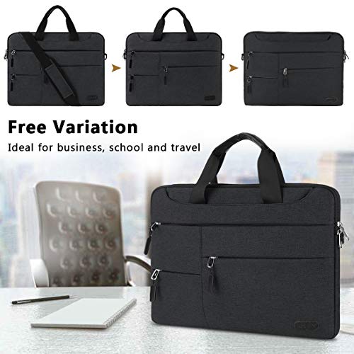 Maletin Ordenador Portatil 13,3-14 Pulgadas Hombre Mujer Bolso Bandolera Impermeable para portátiles Protectora Compatible Trabajo Bolsa Gris Negro