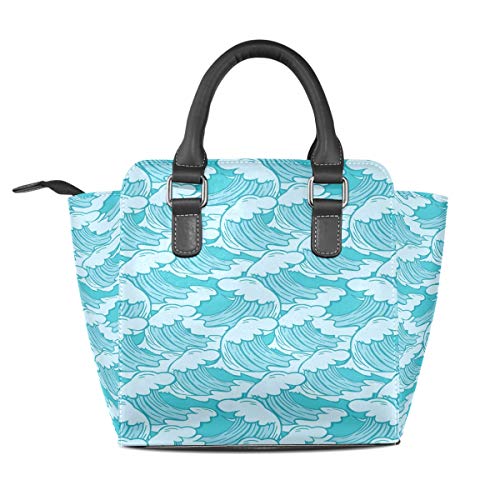 MALPLENA - Bolso de mano pintado a mano con patrón de ondas marinas