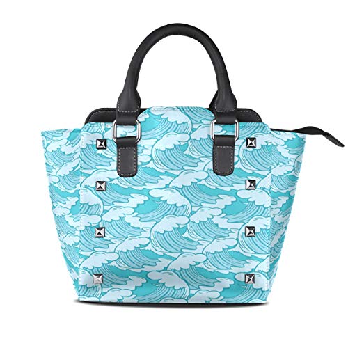 MALPLENA - Bolso de mano pintado a mano con patrón de ondas marinas