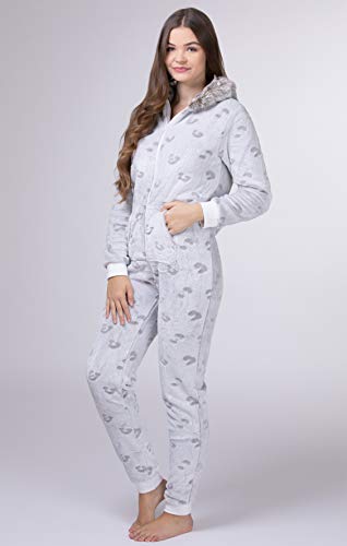 maluuna - Mono Pijama de Mujer de Tejido Polar, con puños en Las Mangas y Bajos Fruncidos, Extremadamente Suave y Mullido y con Pelo sintético, Größe:36/38, Color:Beige
