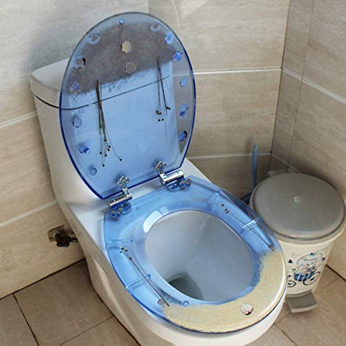 MAMU Asiento de Inodoro Sand Transparente WC Tapa con Resina de urea-formaldehído de Down Slow Ultra Resistente Top O Forma WC Compatible Cubierta Fija U/V/Seat,