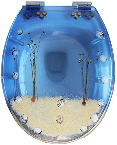 MAMU Asiento de Inodoro Sand Transparente WC Tapa con Resina de urea-formaldehído de Down Slow Ultra Resistente Top O Forma WC Compatible Cubierta Fija U/V/Seat,