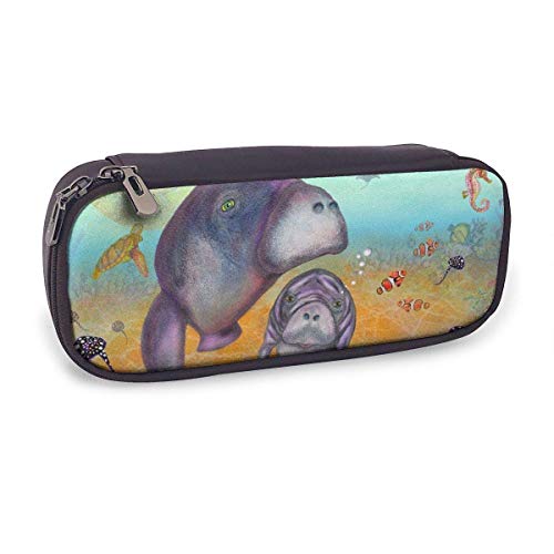 Manatí Charm Kawaii Madre Patrón temático Mini escuela Estuche para lápices Estuche para lápices de oficina Estuche para lápices con cremallera Conjunto de bolsa de cuero Pu Cremallera