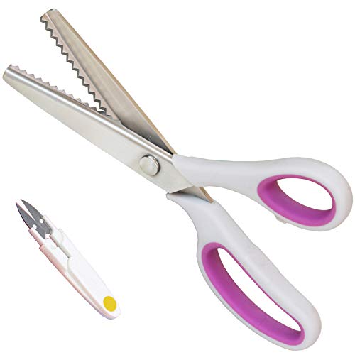 Mango suave Tijeras rosadas de mano derecha e izquierda,Tijeras zig Zag Tela,Tijeras de Costura,Tijera Dentada para Tela,Tijeras dentadas