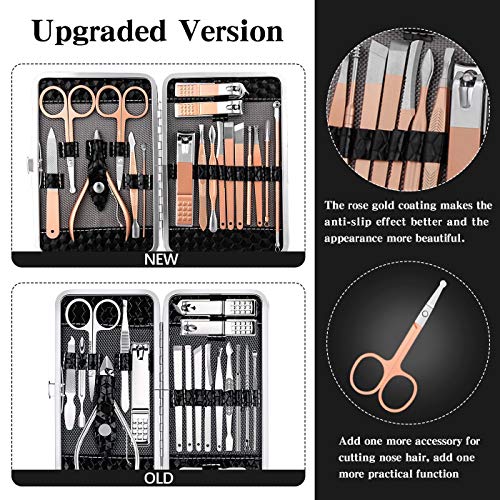 Manicura Pedicura Set 18 PCS Profesional Cortaúñas Acero Inoxidable Grooming Kit - Con Estuche De Viaje De Cuero Lujoso（Negro）