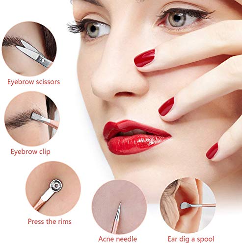 Manicura Pedicura Set Profesional Cortaúñas Acero Inoxidable Grooming Kit para Manicura y Pedicura Limpiador Cutícula con caja de cuero (Oro rosa)