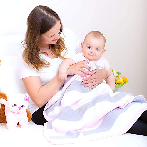 Manta de bebé hecha de 100% algodón orgánico - manta de punto ideal como manta de bebé, primera manta, manta de lana o manta de bebé en menta/blanco natural para niñas y niños.