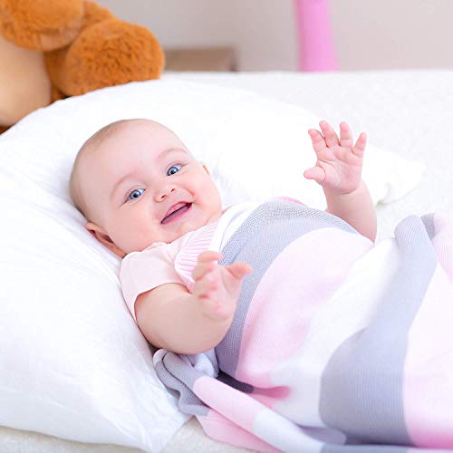 Manta de bebé hecha de 100% algodón orgánico - manta de punto ideal como manta de bebé, primera manta, manta de lana o manta de bebé en menta/blanco natural para niñas y niños.