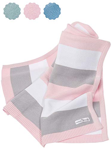 Manta de bebé hecha de 100% algodón orgánico - manta de punto ideal como manta de bebé, primera manta, manta de lana o manta de bebé en menta/blanco natural para niñas y niños.