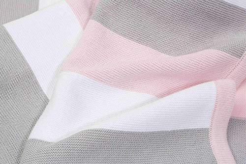 Manta de bebé hecha de 100% algodón orgánico - manta de punto ideal como manta de bebé, primera manta, manta de lana o manta de bebé en menta/blanco natural para niñas y niños.