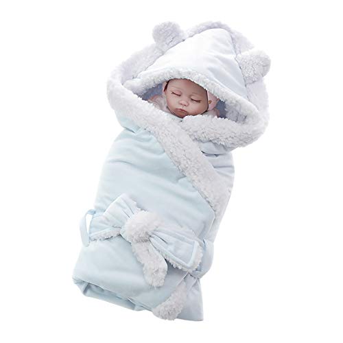 Manta suave para bebé con capucha, saco de dormir térmico de franela suave, manta de recepción para bebé, bolsa de playa de 75 x 75 cm para bebés recién nacidos de 0 a 1 año azul Pure Blue
