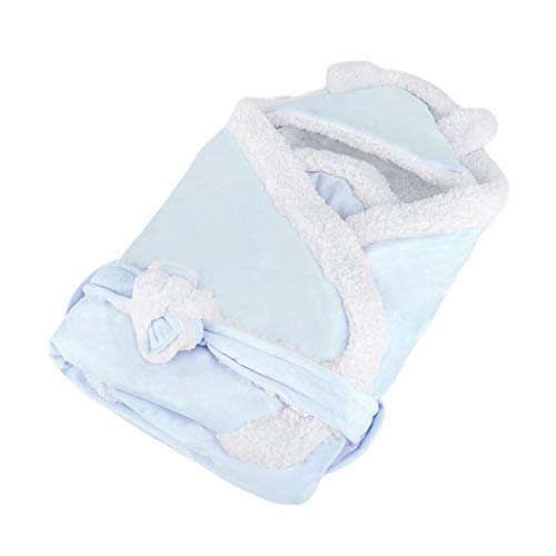 Manta suave para bebé con capucha, saco de dormir térmico de franela suave, manta de recepción para bebé, bolsa de playa de 75 x 75 cm para bebés recién nacidos de 0 a 1 año azul Pure Blue