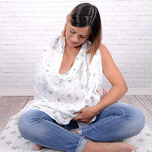 Mantas de Muselina Unisex CuddleBug - Paquete de 4 - Sabanas de Envolver, Paños de Algodon 100% Muselinas Infantil - Tamaño Grande 120x120cm - Mantas Suaves de Lactancia Multiuso - Estrellas (Starry Nights)