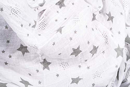 Mantas de Muselina Unisex CuddleBug - Paquete de 4 - Sabanas de Envolver, Paños de Algodon 100% Muselinas Infantil - Tamaño Grande 120x120cm - Mantas Suaves de Lactancia Multiuso - Estrellas (Starry Nights)
