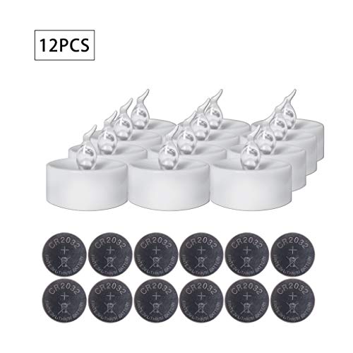 Manyo CR2032 - Vela LED con llama parpadeante, mando a distancia, falsa, para decoración de casa, Navidad, cumpleaños, boda, 12 unidades, Lumière Blanche Froide, 1,42 x 1,42 in