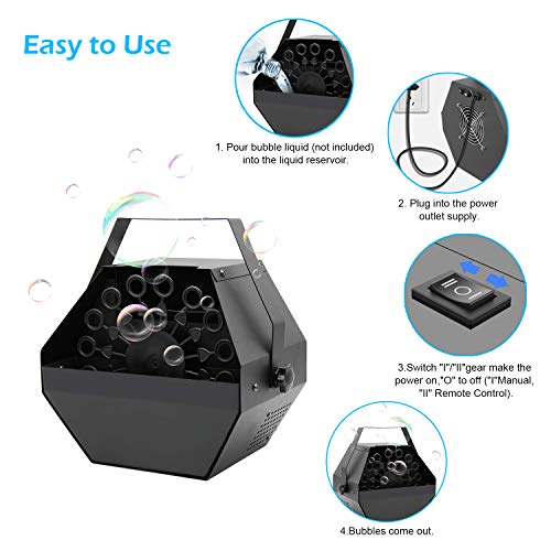 Máquina Burbujas Portátil,UKing Automatic Máquina Burbujas con Control Remoto y Alto Rendimiento para Fiestas de Cumpleaños, Bodas, Conciertos, Escenarios, Galas (Negro)