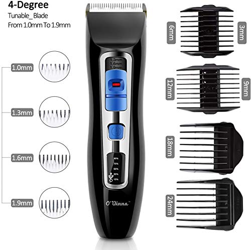 Maquina Cortar Pelo, O'vinna Cortapelos Profesional Hombre con 4 Peines de Ajustes (6 longitud), Pantalla LED, Cuchillas de Cerámica-Titanio, Carga Rápida, Potente Motor