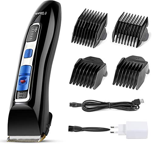 Maquina Cortar Pelo, O'vinna Cortapelos Profesional Hombre con 4 Peines de Ajustes (6 longitud), Pantalla LED, Cuchillas de Cerámica-Titanio, Carga Rápida, Potente Motor