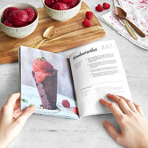 Máquina de Hacer Helados con Compresor de 1,2 litros ELLI, Recetas incluidas, Heladera de acero para yogur, Sorbete y Helado, 135 W, display LCD, temporizador, refrigeración