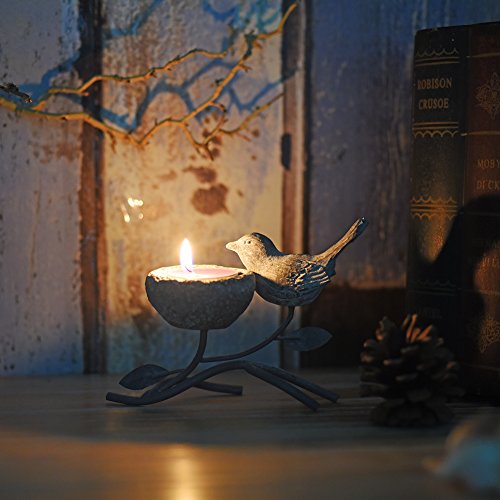 Marbrasse Candelabros Votivos Metálicos, Candelabros Decorativos TeaLight para Mesa, Centro de Mesa de Decoración Vintage para el Hogar con Pájaro, Nido y árbol (Gris Negro)