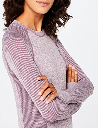 Marca Amazon - AURIQUE Camiseta Deportiva de Manga Larga sin Costuras Mujer, Morado (Purple Gumdrop Marl), 42, Label:L
