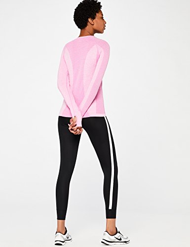 Marca Amazon - AURIQUE Camiseta Deportiva de Manga Larga sin Costuras Mujer, Rosa (Pink Marl), 38, Label:S