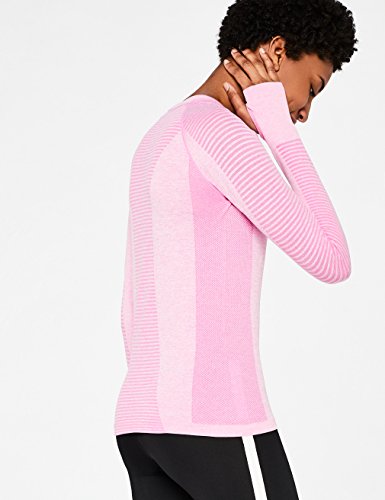 Marca Amazon - AURIQUE Camiseta Deportiva de Manga Larga sin Costuras Mujer, Rosa (Pink Marl), 38, Label:S