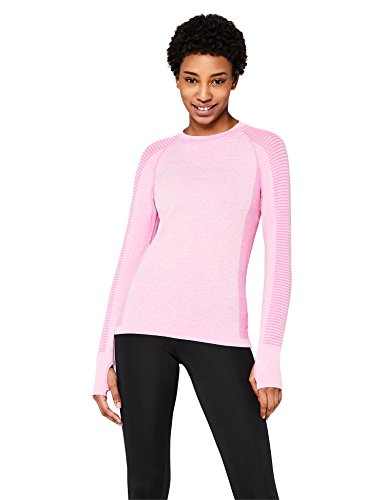 Marca Amazon - AURIQUE Camiseta Deportiva de Manga Larga sin Costuras Mujer, Rosa (Pink Marl), 38, Label:S