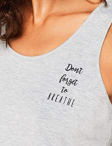 Marca Amazon - AURIQUE Camiseta Yoga con Eslogan y Abertura en la Espalda Mujer, Gris (Grey Marl), 38, Label:S