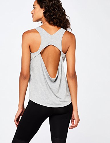 Marca Amazon - AURIQUE Camiseta Yoga con Eslogan y Abertura en la Espalda Mujer, Gris (Grey Marl), 38, Label:S