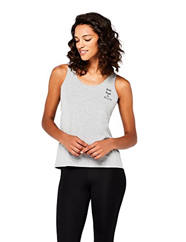 Marca Amazon - AURIQUE Camiseta Yoga con Eslogan y Abertura en la Espalda Mujer, Gris (Grey Marl), 38, Label:S