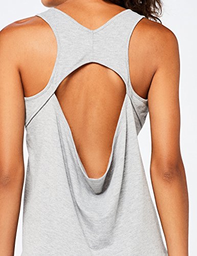 Marca Amazon - AURIQUE Camiseta Yoga con Eslogan y Abertura en la Espalda Mujer, Gris (Grey Marl), 38, Label:S