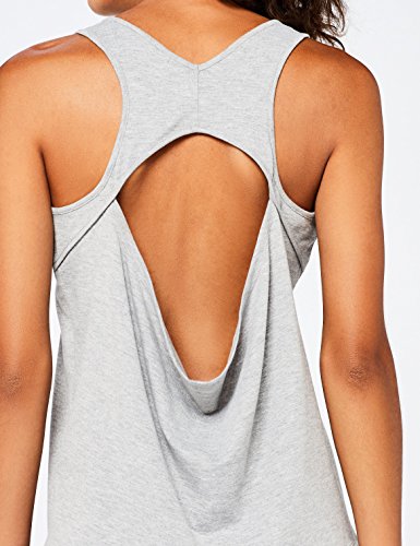 Marca Amazon - AURIQUE Camiseta Yoga con Eslogan y Abertura en la Espalda Mujer, Gris (Grey Marl), 38, Label:S